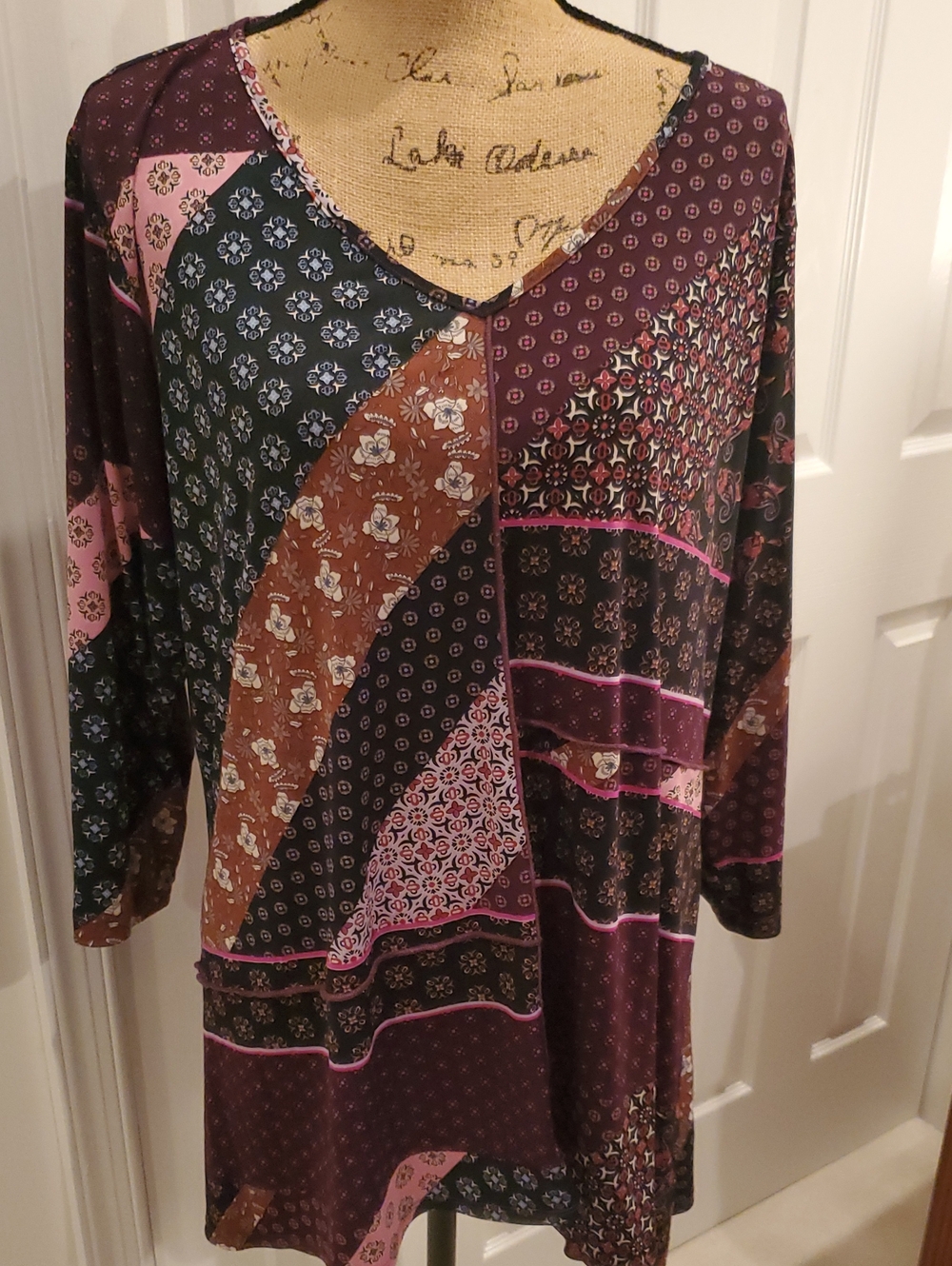 Karen Kane Printed Patchwork Tunic Purple Pink 2X Like New